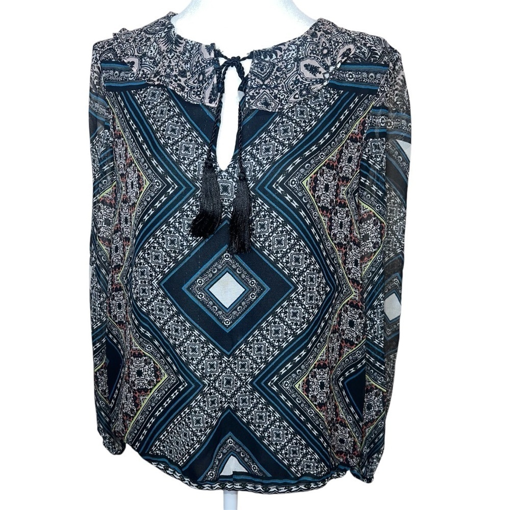 Ella Moss Anthropologie|Revolve 100% Silk Boho Paisley Blouse Tassels Size Small
